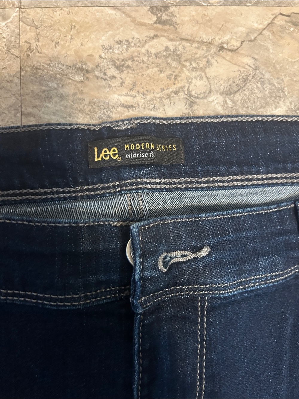 Lee Dark Blue Cropped Jeans with Button Rhinestone Hem - Picture 3 of 4